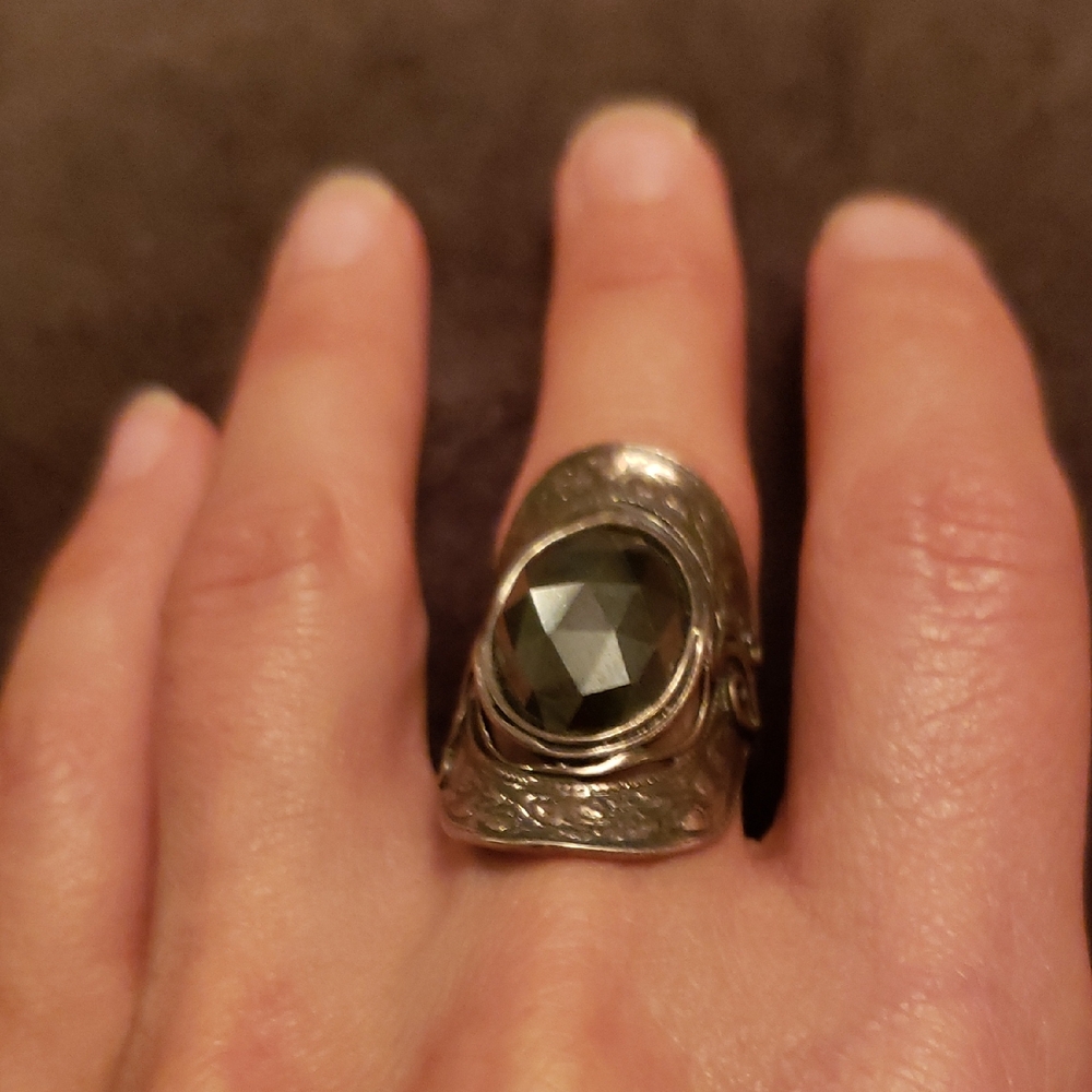 Large Elongated Elegant Silver (925) Statement Ring, Size 11.5